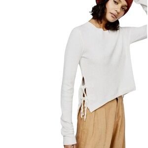 FREE PEOPLE Cropped Interlaken Top Long Sleeve Thermal w Side Ties Cream Medium
